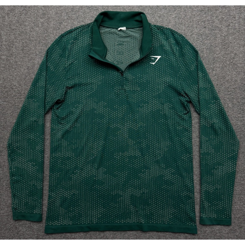 Gymshark Pullover Mens Small Green Geometric Sport Seamless 1/4 Zip Slim Fit Top